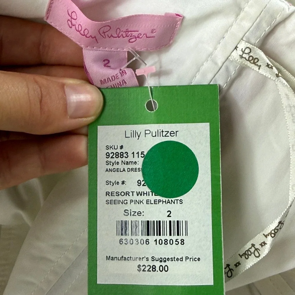 Lilly Pulitzer Angela Dress Seeing Pink Elephants White Pique Strapless Size 2 - Picture 7 of 13